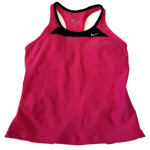 Nike Women’s Dri-Fit Racerback Tank Top Sz M Pink Built In Bra Logo Pockets